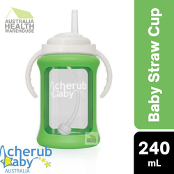 Cherub Baby Wide Neck Glass Straw Cup 240mL (9 Months+) - Green