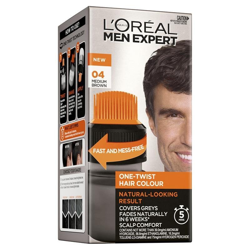 L'Oreal Men Expert One-Twist Hair Colour- Medium Brown 04 Box