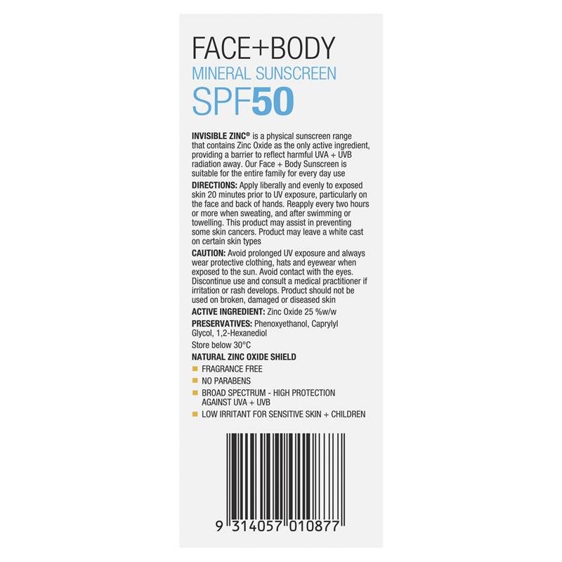 Invisible Zinc SPF 50+ Face and Body 75g April 2026