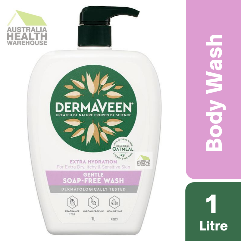 DermaVeen Extra Hydration Gentle Soap-Free Wash 1 Litre August 2025