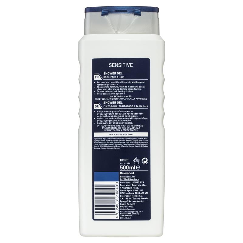 Nivea Men Sensitive Shower Gel 500mL (2pcs)-Hair & Body Care-Nivea-Australia Health Warehouse