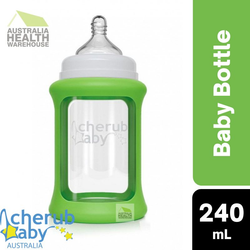 Cherub Baby Glass Bottles Wide Neck 240ml (3 Months+) Single Pack - Green