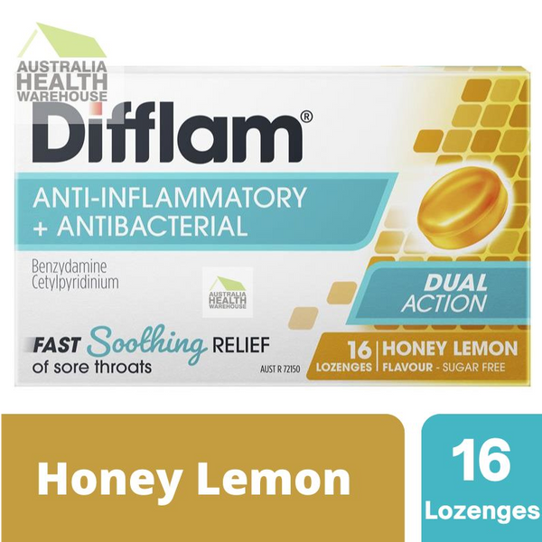 [Expiry: 12/2025] Difflam Sore Throat Sugar Free Honey & Lemon 16 Lozenges
