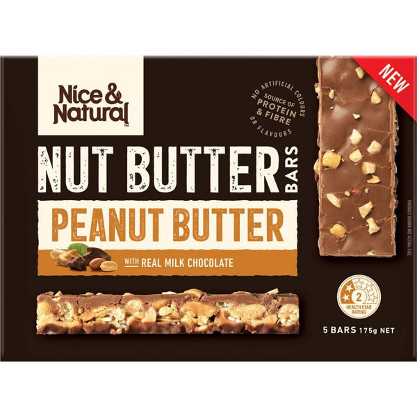 [CLEARANCE: 10/04/24] Nice & Natural Nut Butter Bars Peanut Butter with Real Milk Chocolate 5 Bars 175g