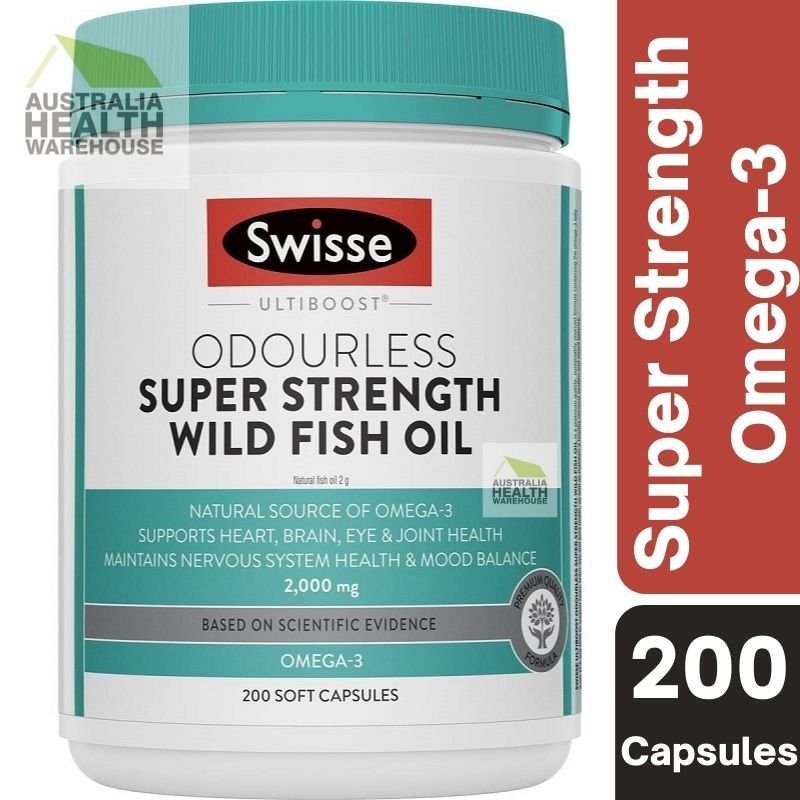 Swisse Ultiboost Odourless Super Strength Wild Fish Oil 2000mg 200 Capsules November 2025
