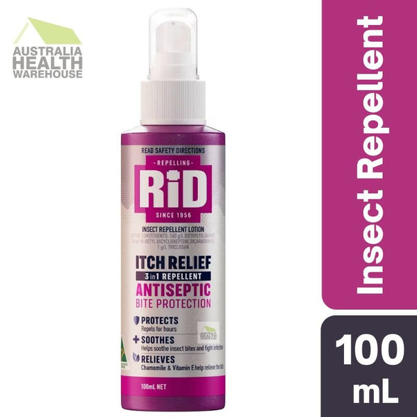 Rid Itch Relief 3 in 1 Antiseptic Bite Protection Insect Repellent Pump Spray 100mL EXP: 07/2026