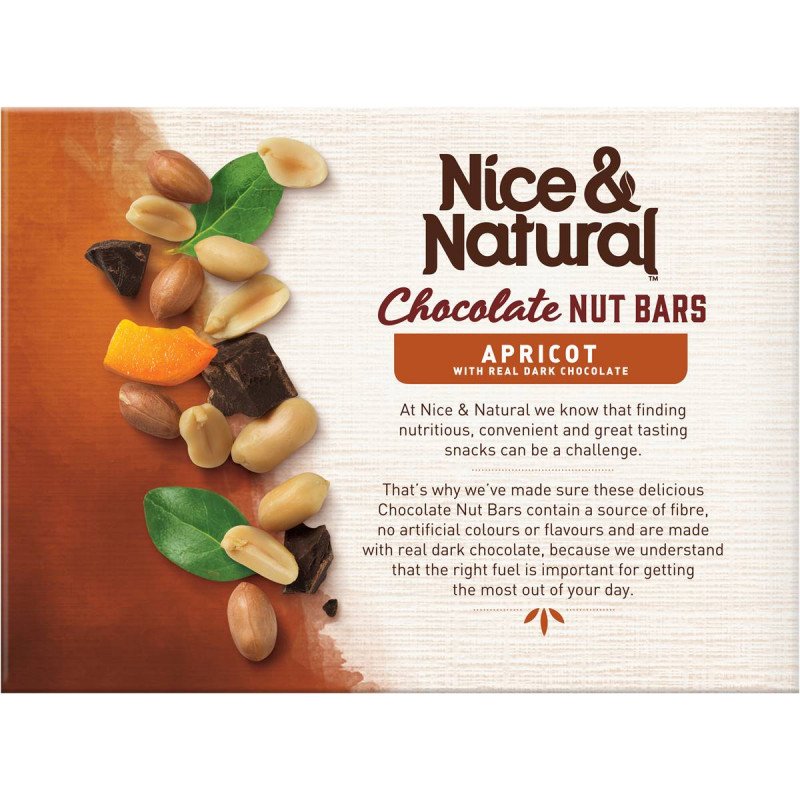 Nice & Natural Chocolate Nut Bars Apricot 6 Bars 180g [20 May 2024]