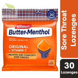 Soothers Butter-Menthol Original + Vitamin C Sore Throat Lozenges 30 Multipack May 2025