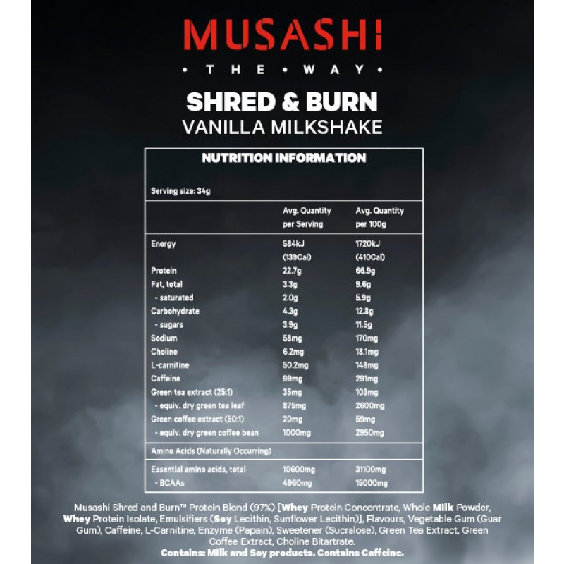 [Expiry: 05/2025] Musashi Shred & Burn Vanilla Milkshake Flavour 2kg