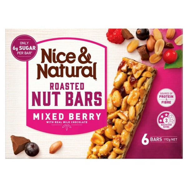 [Expiry: 30/09/2024] Nice & Natural Roasted Nut Bars Mixed Berry 6 Bars 192g