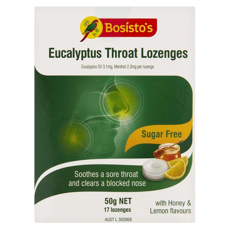 Bosisto's Sugar Free Eucalyptus 17 Throat Lozenges 50g October 2024