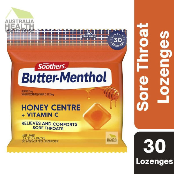 [Expiry: 03/2025] Soothers Butter-Menthol Honey Centre + Vitamin C Lozenges 3x10 Multipack