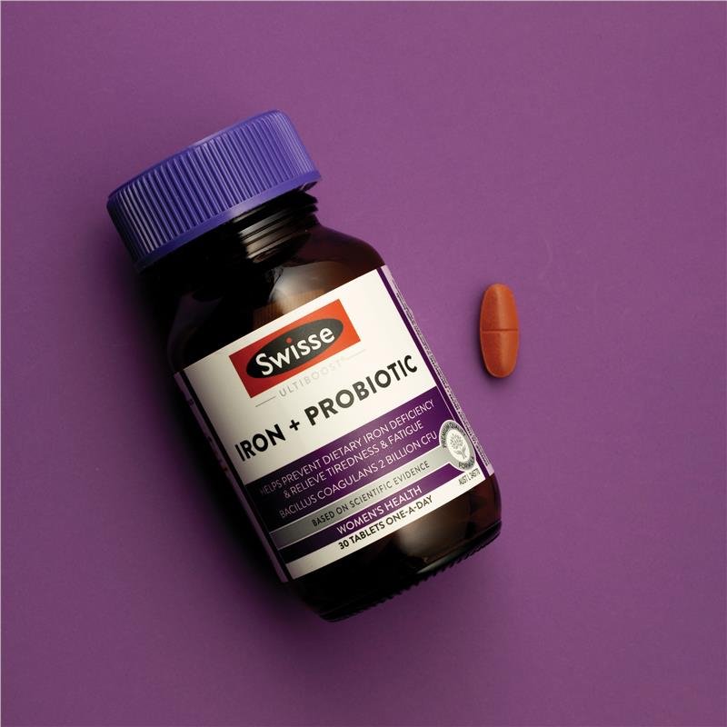 Swisse Iron + Probiotic 30 Tablets April 2025