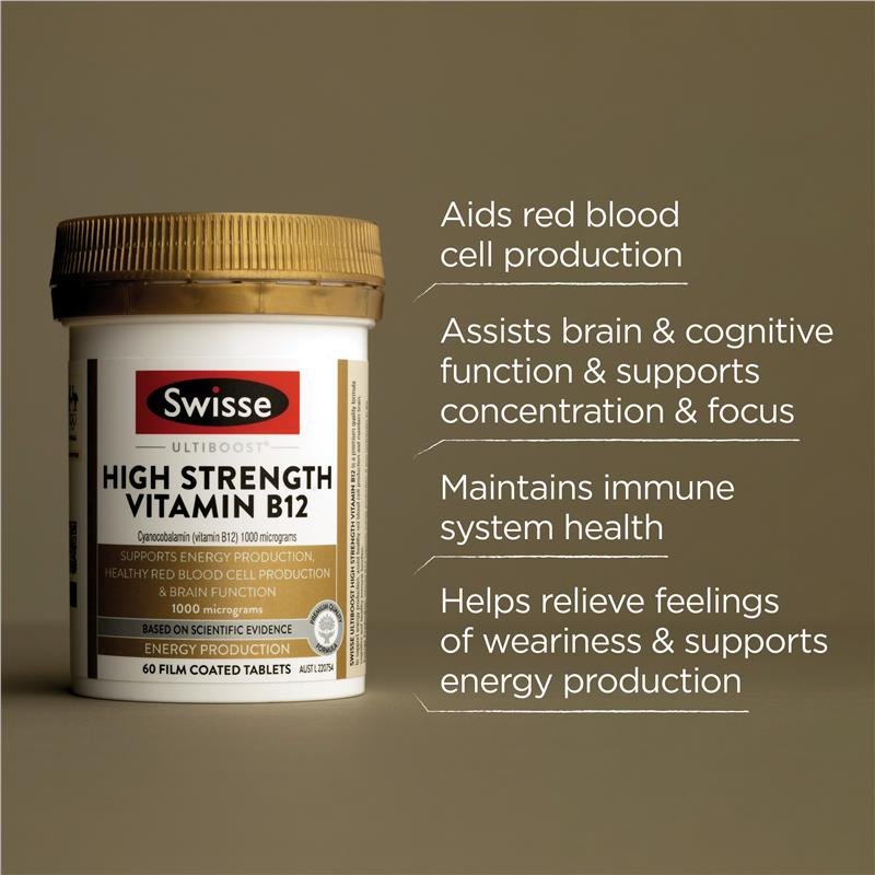Swisse Ultiboost High Strength Vitamin B12 1000mcg 60 Tablets January 2025