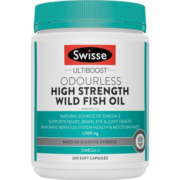 Swisse Ultiboost Odourless High Strength Wild Fish Oil 1500mg 200 Capsules February 2026