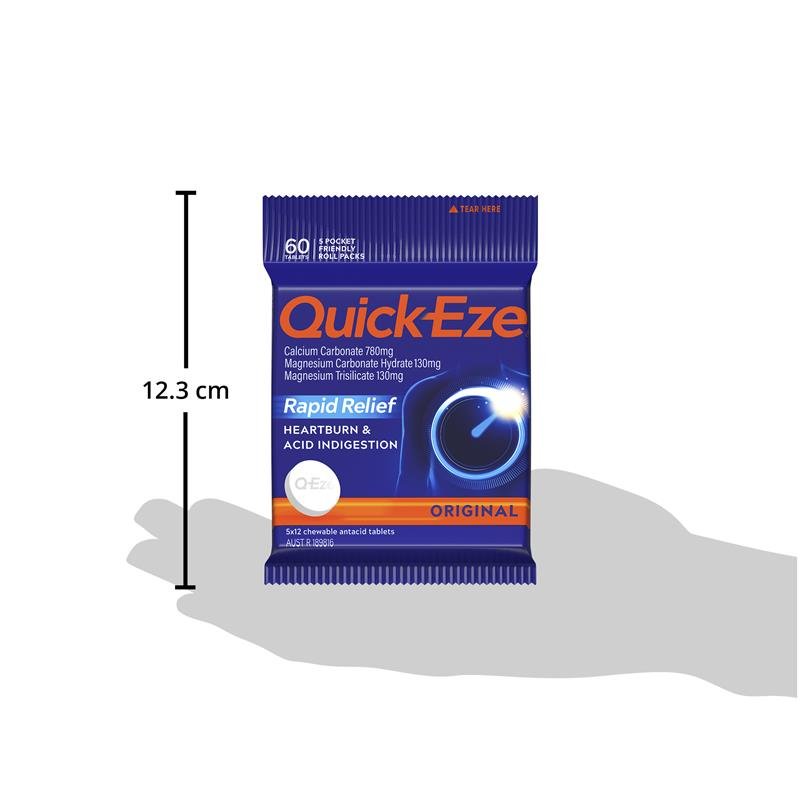 [Expiry: 08/2024] Quick-Eze Antacid Original 5x12 Chewable Tablets Multipack