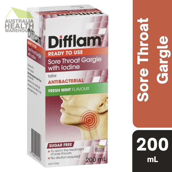 [CLEARANCE: 06/2024] Difflam Ready to Use Sore Throat Gargle with Iodine 200mL