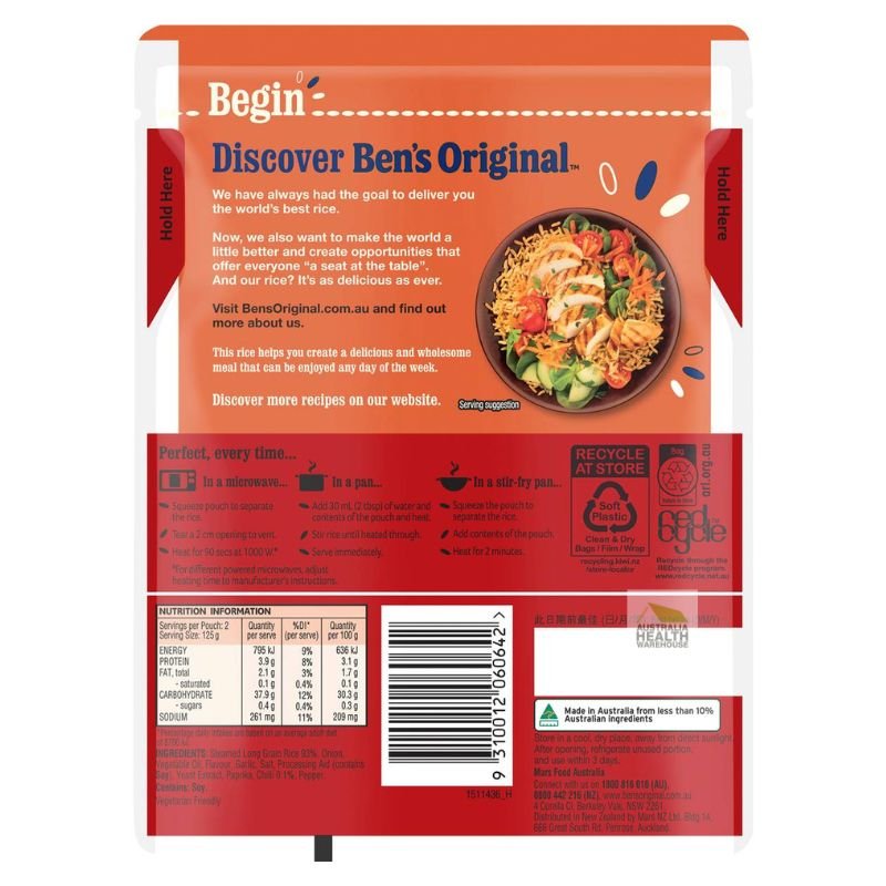 Ben's Original Lightly Flavoured Chilli Rice Microwave Rice Pouch 250g