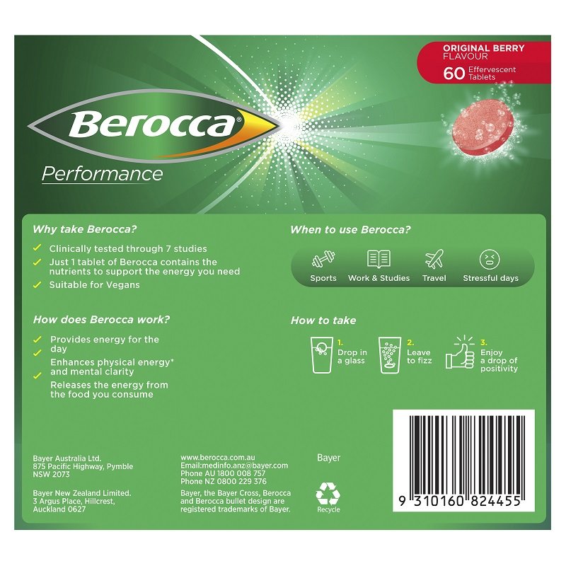 Berocca Performance Original Berry Effervescent Tablets 60 Pack February 2024