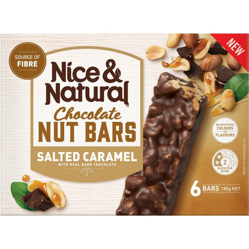 Nice & Natural Chocolate Nut Bars Salted Caramel 6 Bars 180g [20 December 2023]
