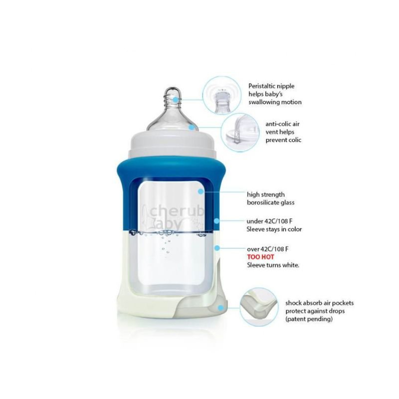 Cherub Baby Glass Bottle Wide Neck Starter Kit (0 Months+ & above) - Blue