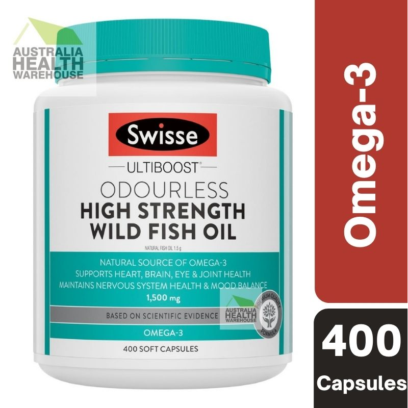 Swisse Ultiboost Odourless High Strength Wild Fish Oil 1500mg 400 Capsules January 2026