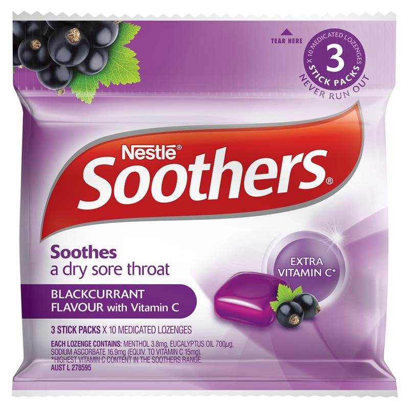 [EXPIRY: August 2024] Soothers Blackcurrant 3x10 Lozenge Multipack