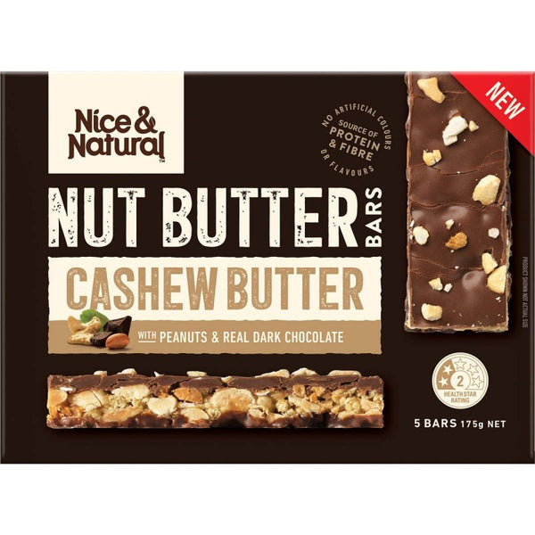 [EXP: 28 May 2024]Nice & Natural Nut Butter Bars Cashew Butter with Peanuts & Real Dark Chocolate 5 Bars 175g